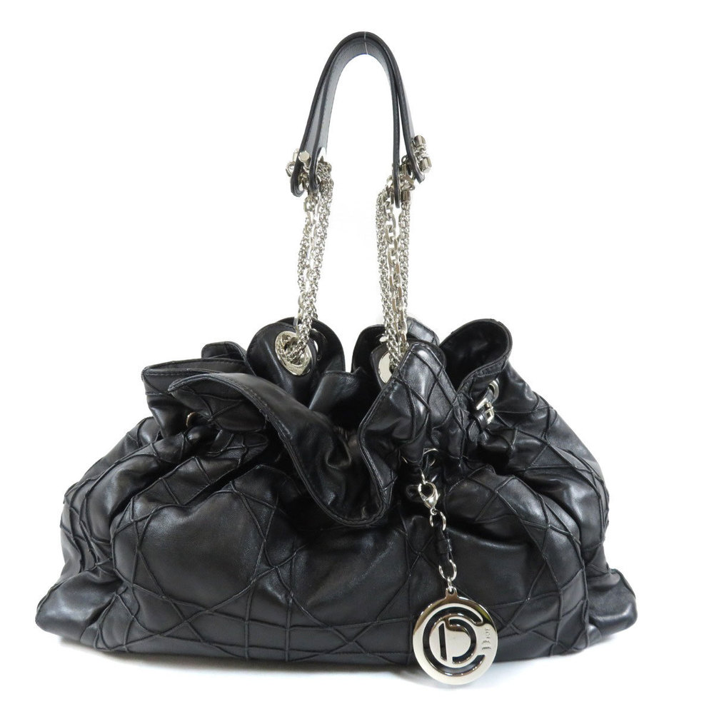 Christian Dior Chain Tote Bag Leather Black